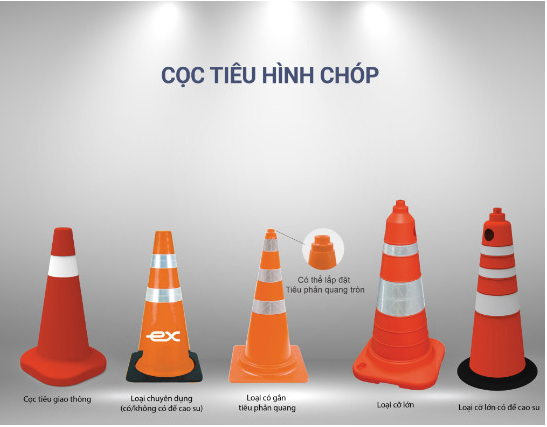 Cọc tiêu chóp cỡ lớn màu cam phản quang, chiều cao 1000mm dùng để cảnh báo giao thông đường bộ.