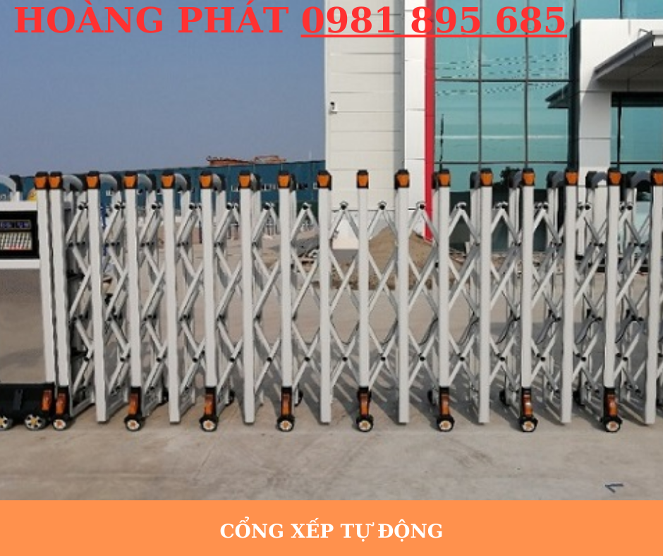 Hình ảnh cổng xếp tự động lắp đặt tại khu công nghiệp hiện đại

