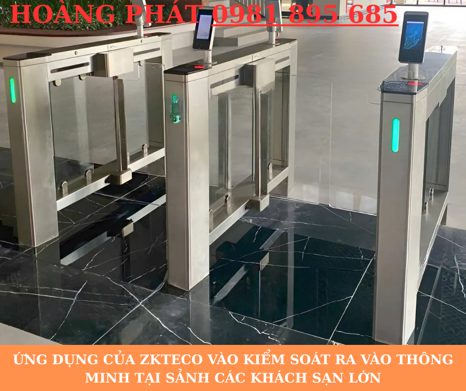 Thiết bị ZKTeco kiểm soát ra vào hiện đại lắp tại sảnh khách sạn lớn
