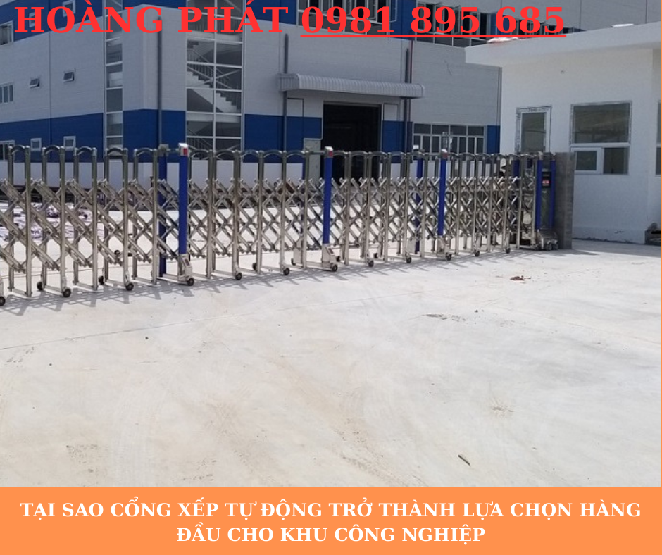 Cổng xếp tự động lắp đặt tại khu công nghiệp giúp kiểm soát an ninh hiệu quả