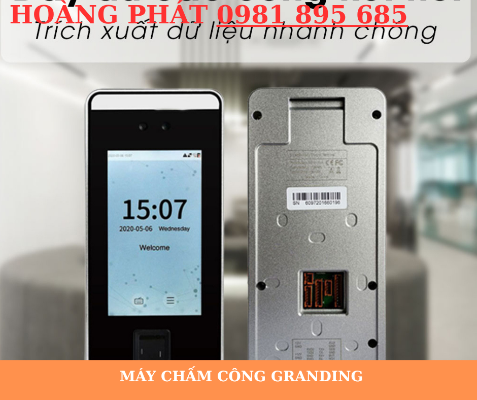 Máy chấm công Granding là giải pháp chấm công thông minh, tích hợp công nghệ nhận diện vân tay, khuôn mặt và thẻ từ