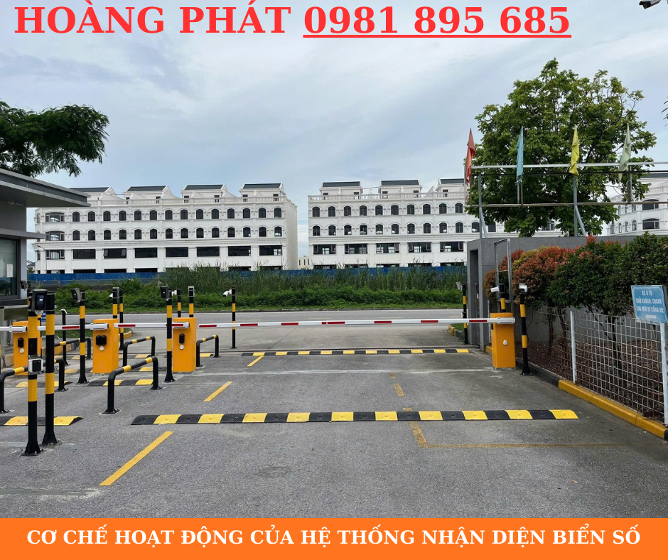 Hệ thống kiểm soát xe bằng camera nhận diện biển số kết hợp barie tự động tại cổng ra vào.