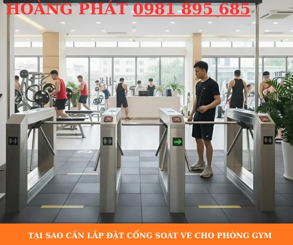 Cổng kiểm soát ra vào phòng gym sử dụng thẻ từ và vân tay