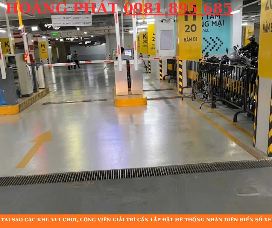 Barrier tự động và camera AI kiểm soát xe ra vào tại trung tâm thương mại