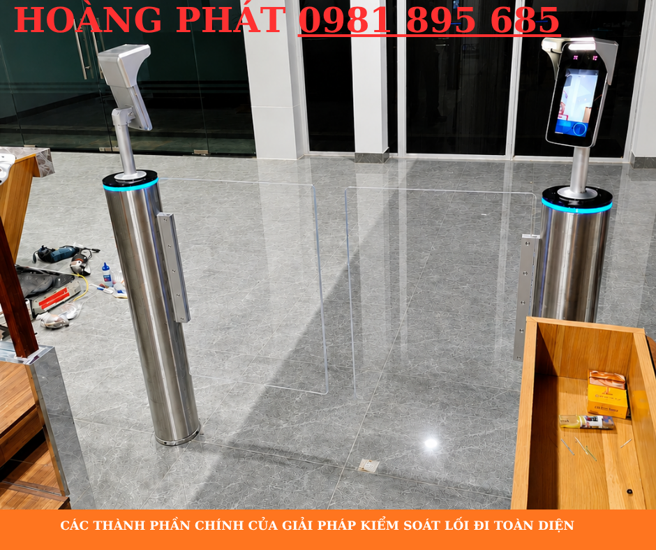 Cổng kiểm soát người đi bộ kết hợp nhận diện khuôn mặt và chấm công tự động