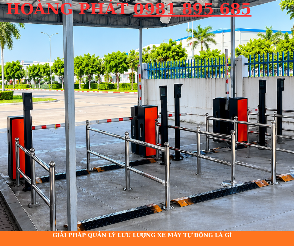 Barrier tự động kết hợp nhận diện biển số quản lý xe máy tại nhà máy