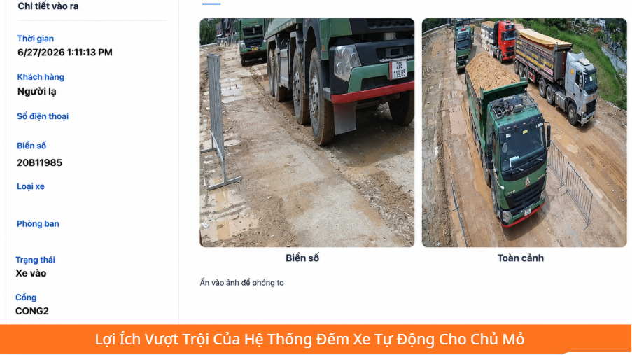 Hệ thống barrier và đếm xe tự động cho khu vực khai thác khoáng sản
