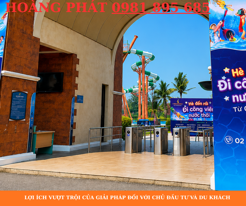 Cổng kiểm soát ra vào tự động cho công viên nước tích hợp vé điện tử