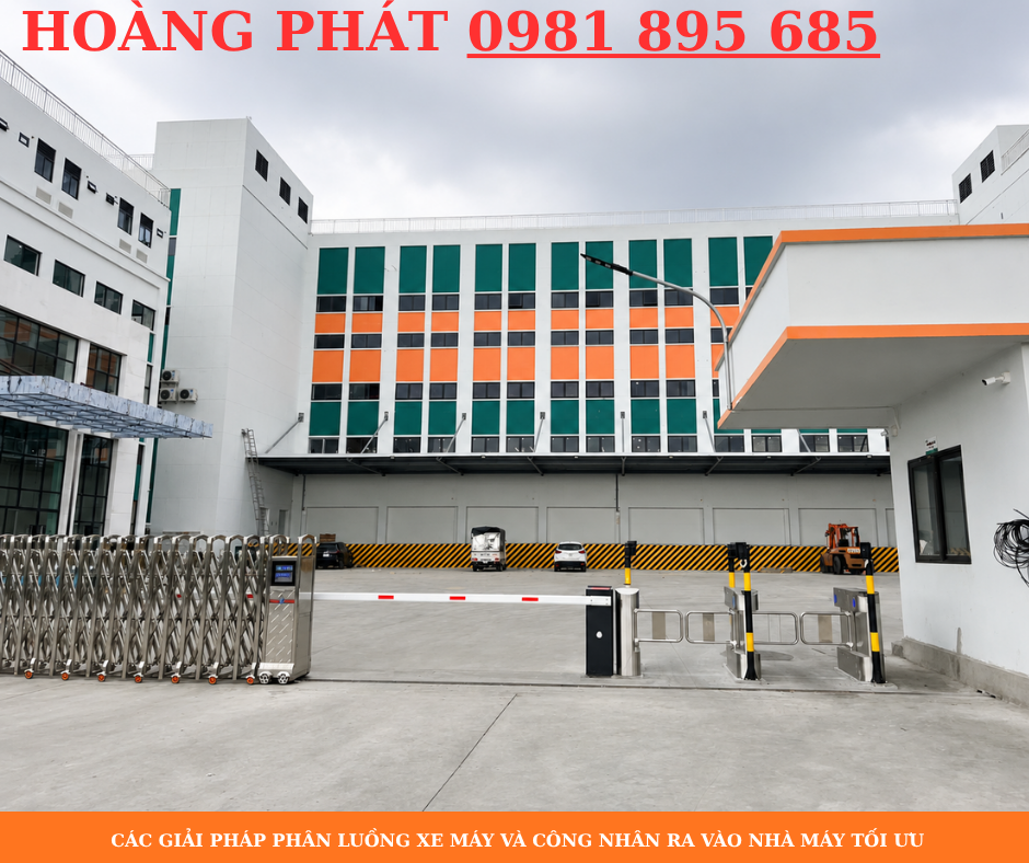 Hệ thống kiểm soát xe máy và công nhân ra vào nhà máy sử dụng AI nhận diện khuôn mặt và phần mềm quản lý.