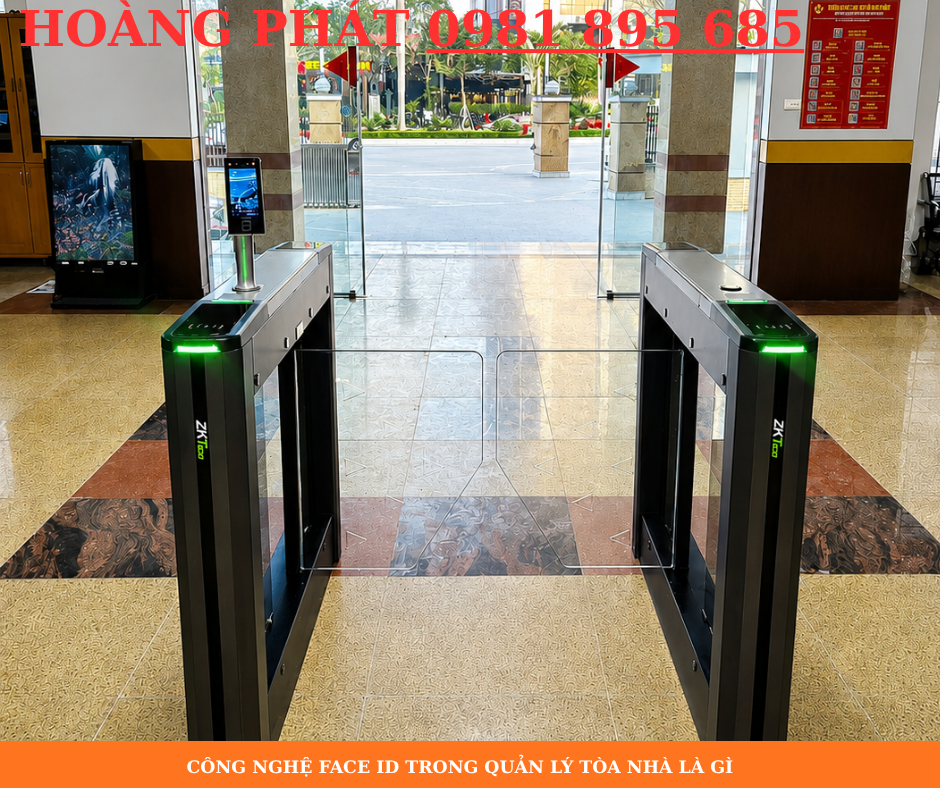 Giải pháp an ninh tòa nhà bằng Face ID kết hợp cổng phân làn thông minh kiểm soát người ra vào tự động.