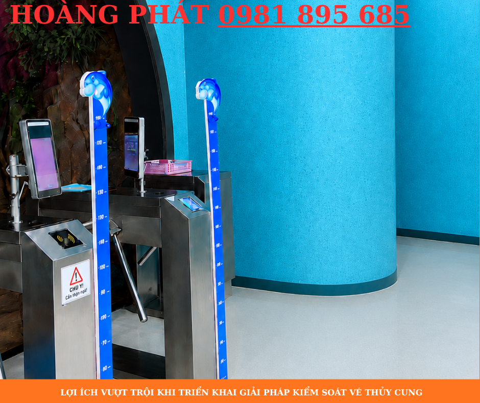 Hệ thống kiểm soát khách tham quan thủy cung tích hợp cổng kiểm soát, vé điện tử và phần mềm quản lý tập trung.
