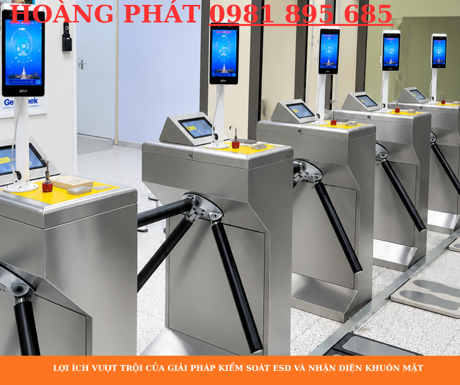 Cổng xoay kiểm soát ESD kết hợp xác thực khuôn mặt hiện đại.