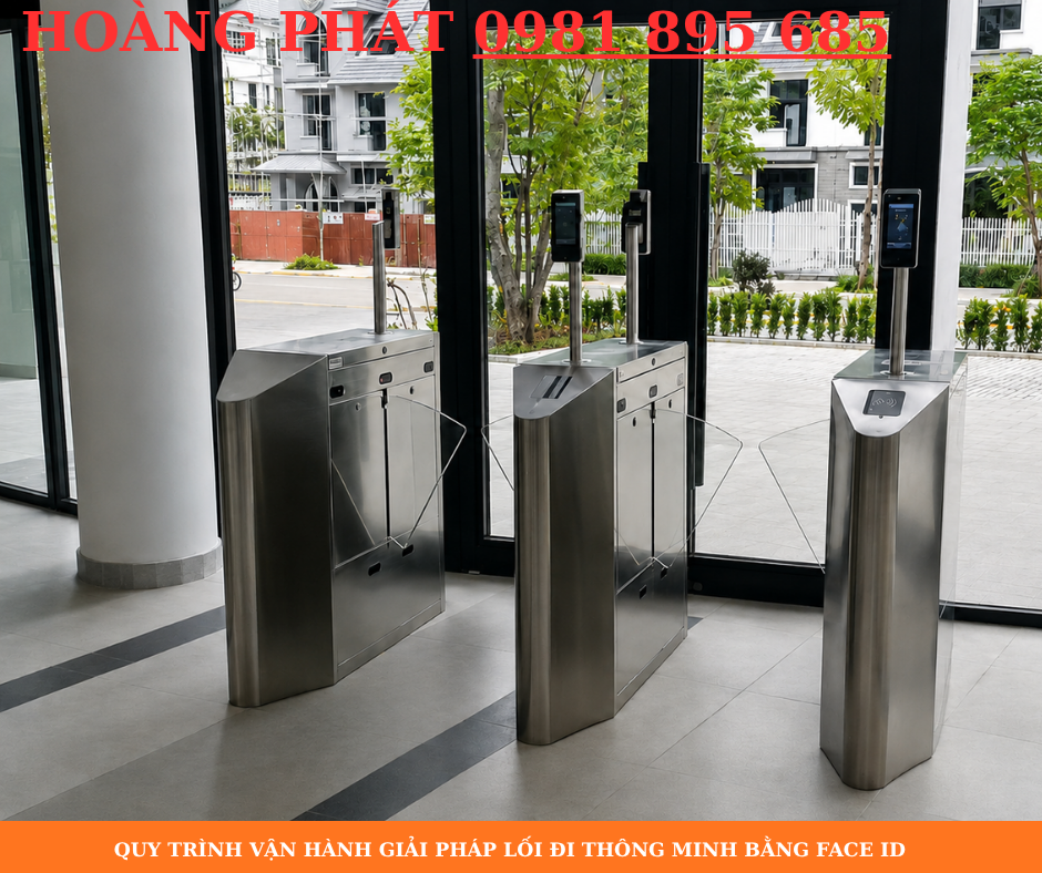 Hệ thống kiểm soát lối đi bằng Face ID giúp nhận diện cư dân, nhân viên và khách ra vào nhanh chóng, không chạm.