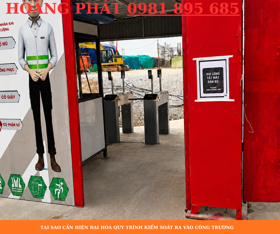 Hệ thống Face ID kết hợp cổng tự động kiểm soát công nhân ra vào công trường xây dựng an toàn và chính xác.