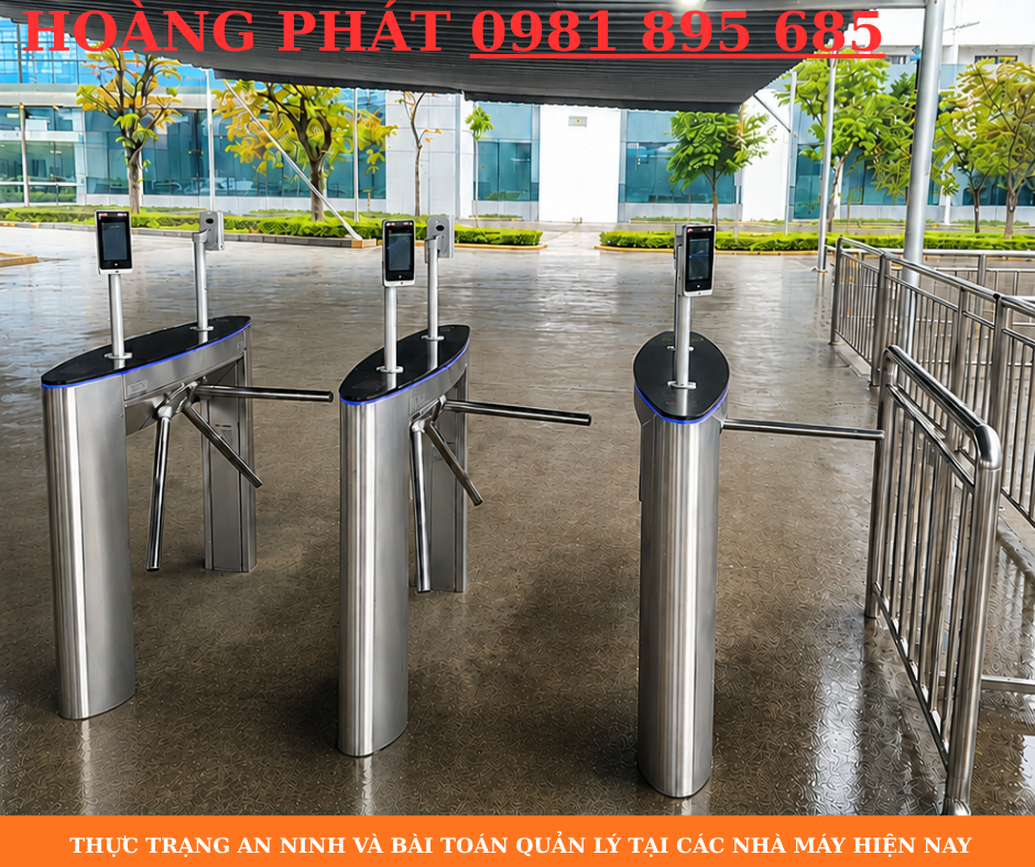Hệ thống Face ID kết hợp cổng phân làn giúp kiểm soát ra vào nhà máy an toàn, tự động và chính xác.