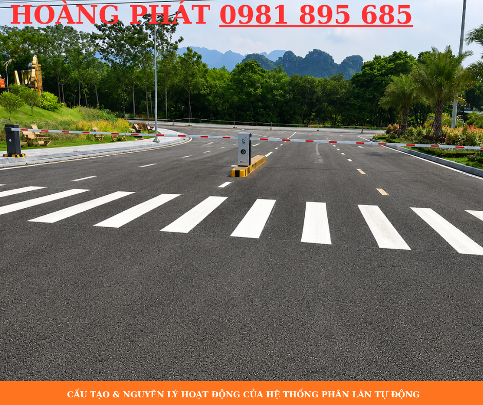 Barie tự động phân làn xe ra vào khu du lịch