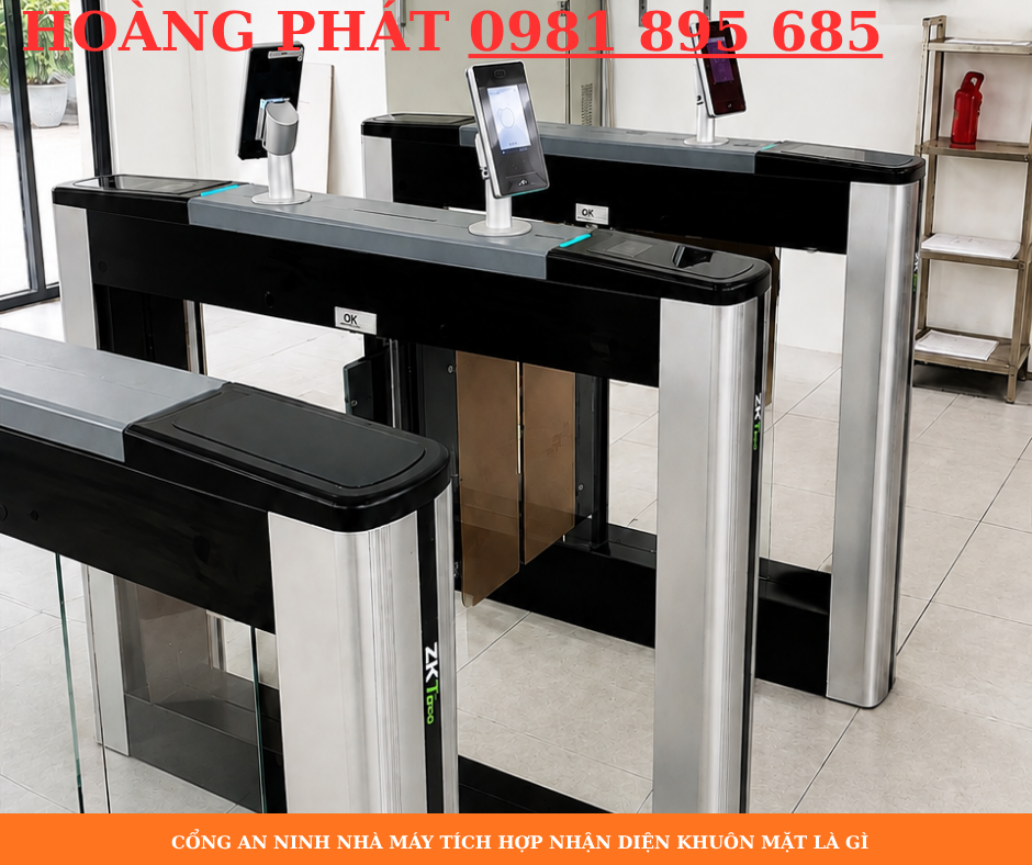 Cổng an ninh nhà máy tích hợp nhận diện khuôn mặt và kiểm soát lối đi