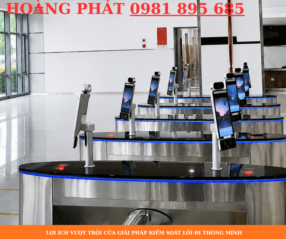 Cổng an ninh nhà máy tích hợp nhận diện khuôn mặt và kiểm soát lối đi tự động