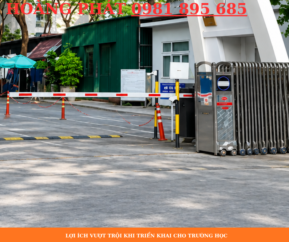 Barrier tự động kết hợp camera nhận diện biển số tại trường học