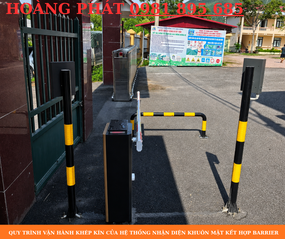 Barrier tự động kết hợp nhận diện khuôn mặt kiểm soát cổng trường học