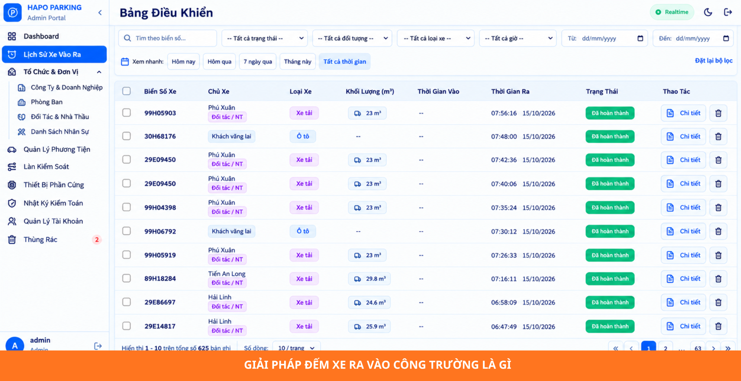 Hệ thống nhận diện biển số và thống kê xe ra vào công trường.